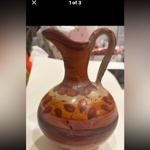 Vintage hand painted Tonala Mexican Pottery Pitcher-Burnished Earth Tones